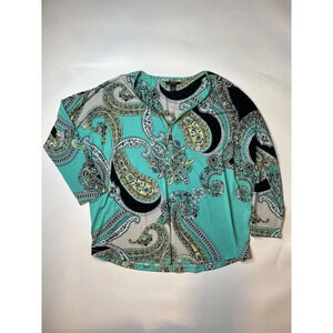 ALFANI Women’s Blue Paisley Patterned Stretch Zip Top Size Medium